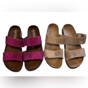 2 Pair WHITE MOUNTAIN Women's Hawkbill Slide Sandals Colors Purple & Beige Sz 10